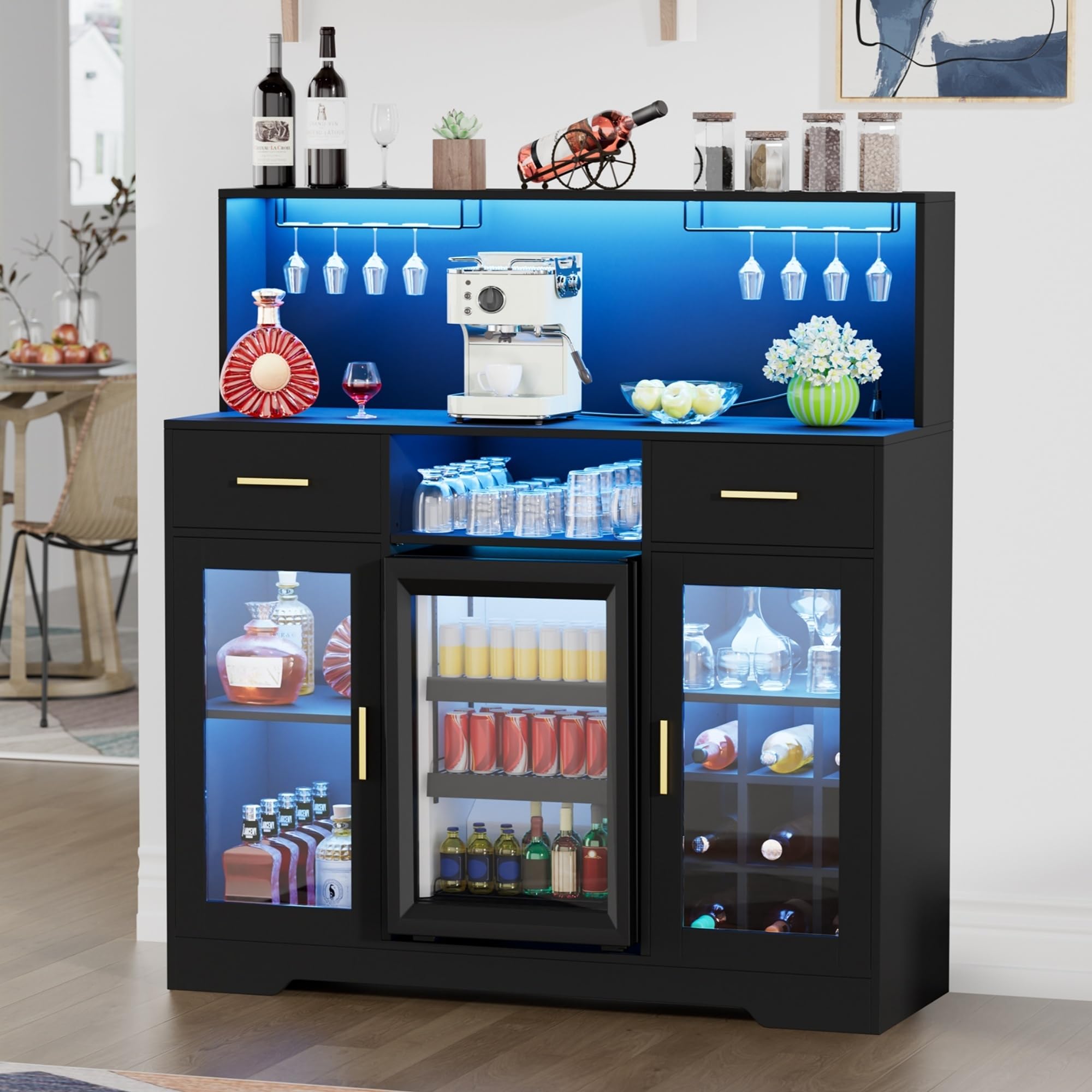Home Bar And Cabinet - Depolama Alanlı Mini Buzdolabı, LED Işıklı